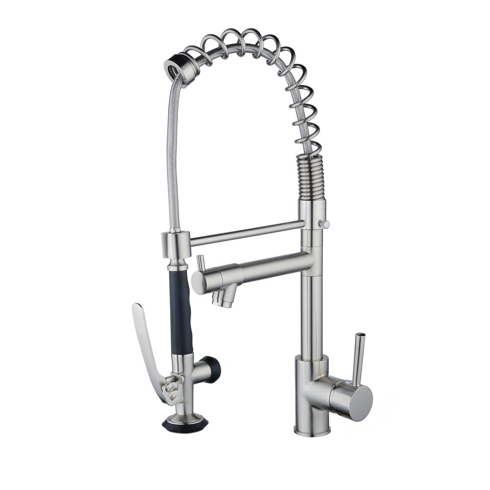 Beelee Professional Single Lever Chrome Spring Pre-Rinse Pull Out Sprayer Kitchen Taps, Commercial Deck Mounted Kitchen Pull Down Taps