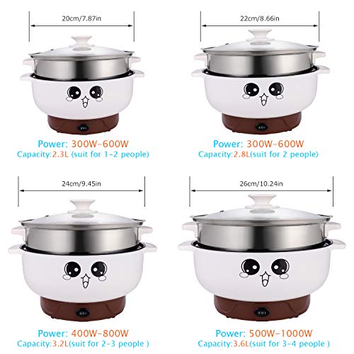 MINGPINHUIUS 4-in-1 Multifunction Electric Cooker Skillet Wok Electric Hot Pot For Cook Rice Fried Noodles Stew Soup Steamed Fish Boiled Egg Small Non-stick with Lid (2.8L, with Steamer) - Thumbnail 7