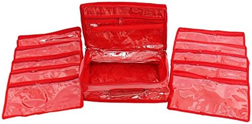 Bagaholics 10 Zip Pockets Multi function Beauty Travel Multipurpose Cosmetic Bag Organizer Case Jewelry Pouch Makeup Make up Wash Pouch Toiletry Bag (Red)