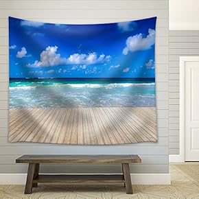 Wooden Deck and Tropical Sea - Fabric Tapestry, Home Decor - 51x60 inches