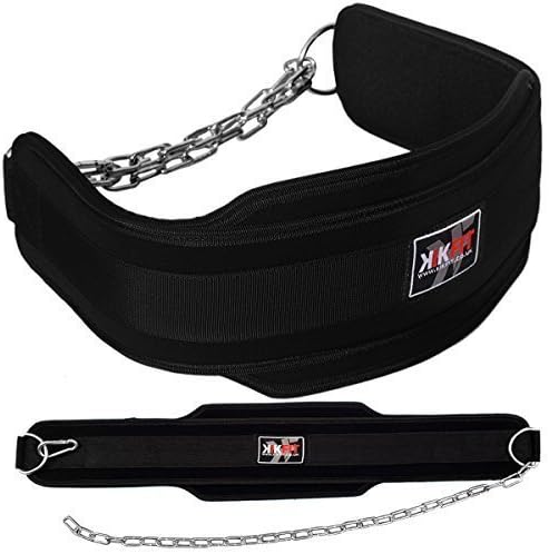 KIKFIT Dipping Belt Body Building Weight Lifting Dip Chain Adjustable Steel Chain Heavy Duty Exercise Gym Training Neoprene Black
