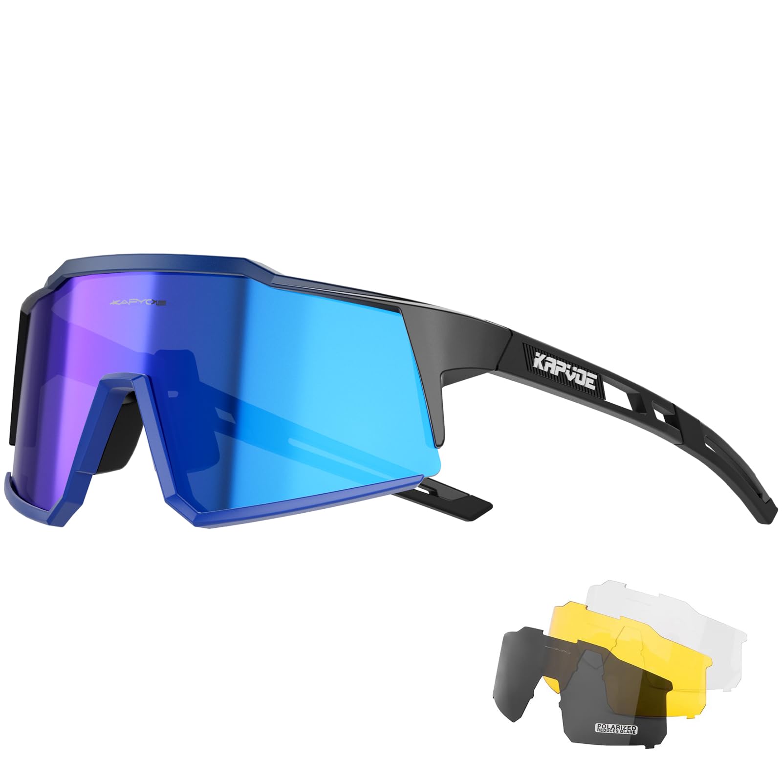 KAPVOE Polarized Cycling Glasses With 4 Interchangeable Lenses Tr90 Frame For Men Women Sports Sunglasses Mountain Bike Glasses MTB Bicycle Goggles Running Blue Black 06 — image 1
