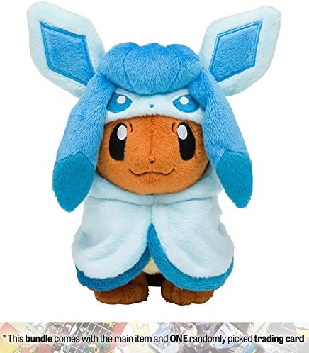 Eevee as Glaceon: ~7" Pokemon Center Japan "Poncho Series" Mini Plush + 1 Pokemon Trading Card Bundle