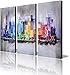 ARTLAND Modern 100% Hand Painted Framed Wall Art Colorful City 3-Piece Gallery-Wrapped Abstract Oil Painting on Canvas Ready to Hang for Living Room for Wall Decor Home Decoration 24x36inches