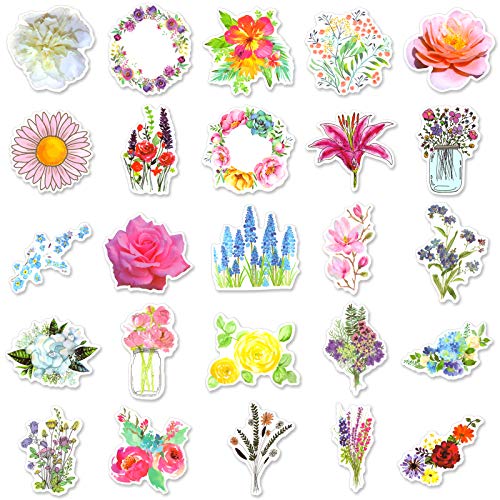 50 Pcs Flower Stickers Cute Waterproof Aesthetic Stickers for Hydroflasks, Adults, Teens, Students