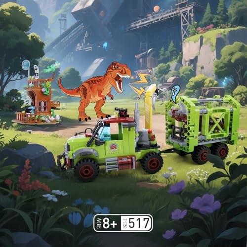Jurassic Dinosaur ideas Building Set,Compatible with Lego Dinosaur T-Rex Triceratops Capture Truck with Tree Observatory, STEM Toys Gift for Kids and Adults for Boys Age 8-12 517PCS