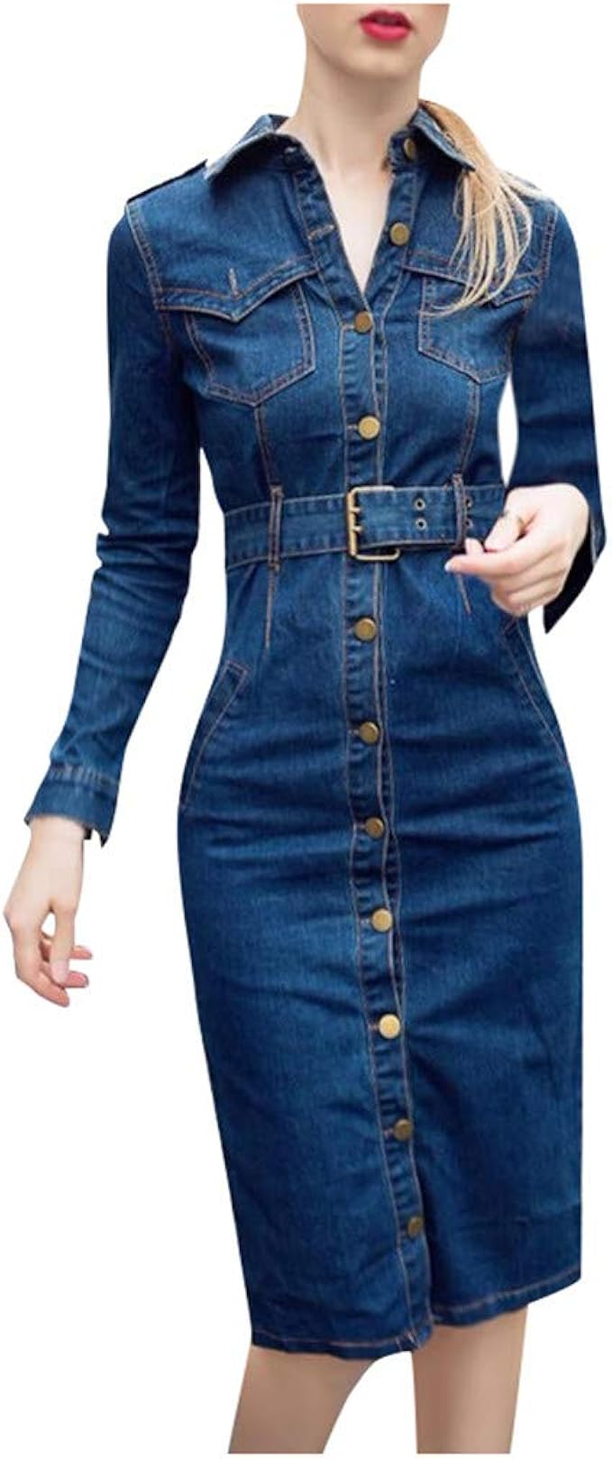 denim maxi dress with pockets