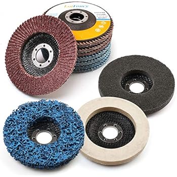 11PCS 4.5 Inch Flap Discs & Grinding Polishing Discs Set by LotFancy - 40 60 80 120 Grit Assorted Sanding Grinding Wheels, Strip Disc, Nylon Polishing Disc, Felt Polishing Disc Kit