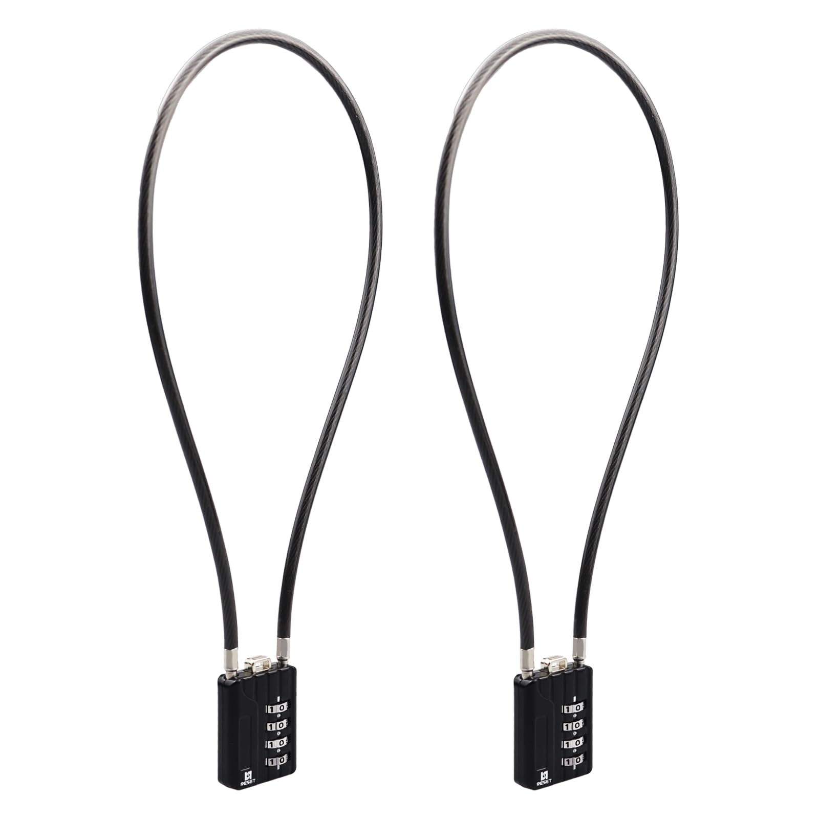 RESET-204 (2 Pack) 4 Digit Combination Cable Padlock with 50 cm Flexible Cable, 5 mm Diameter, for Lockers, Luggage, Toolboxes, Helmets, Bikes, Wheelie Bins, Ski and Snowboard Gear, Black