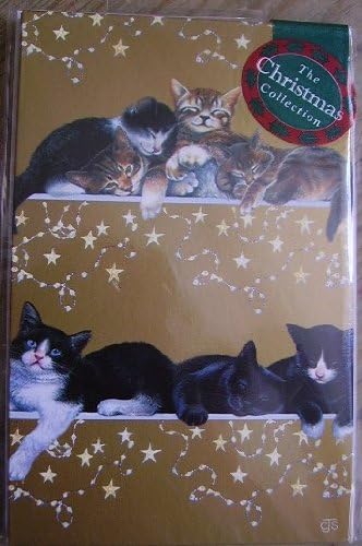 20 Black, Tabby & Black & White Cat Gold Christmas Cards 'Sweet Dreams' design by Chrissie Snelling (4 packs x 5 cards)