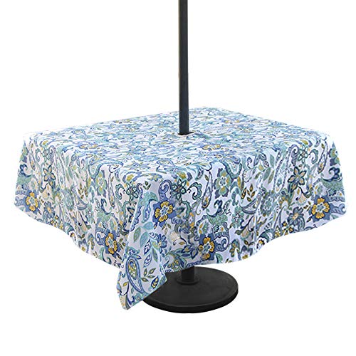 Lamberia Outdoor Tablecloth with Umbrella Hole, Water and Stain Resistant, Vinyl Fabric Umbrella ...