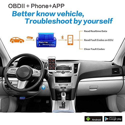 Panlong Bluetooth OBD2 OBDII Car Diagnostic Scanner Code Reader Check Engine Light for Android - Compatible with Torque Pro