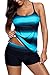 REKITA Women's Plus Size Swimsuits Color Block Tankini Top with Boyshort Swimwear