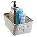 mDesign Soft Cotton Fabric Closet Storage Organizer Bin Basket with Coated Interior and Attached Carrying Handles for Bathroom Vanity, Cabinet, Shelf, Countertop - Wide - Light Gray