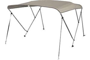 3 Bow Bimini Top, 2 Straps and 2 Rear Support Poles with Marine Grade 600D Polyester Canvas, All Stainless Steel Mounting Har