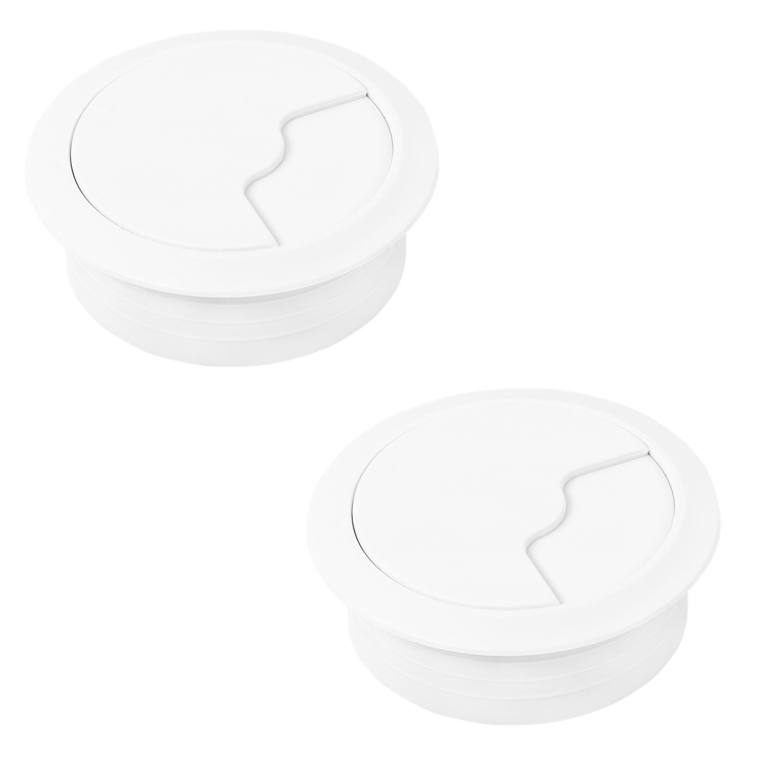 Gedotec Cable duct desk made of sturdy ABS plastic | 2 pieces round cable apertures 80mm | Entry | cable socket white matt | cable duct for pressing in | cable duct desk