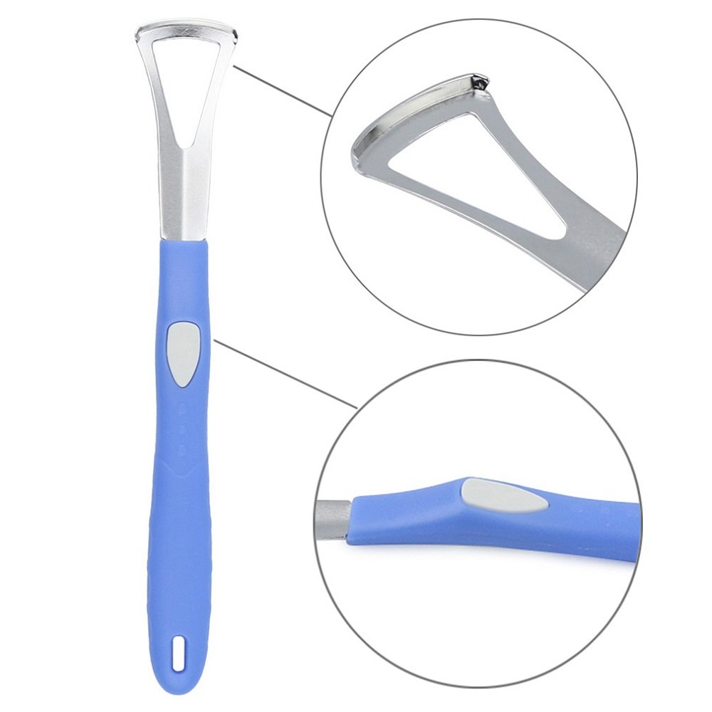 Pevor Stainless Steel Tongue Scraper Cleaner Breath Fresher for Oral Care (Blue)