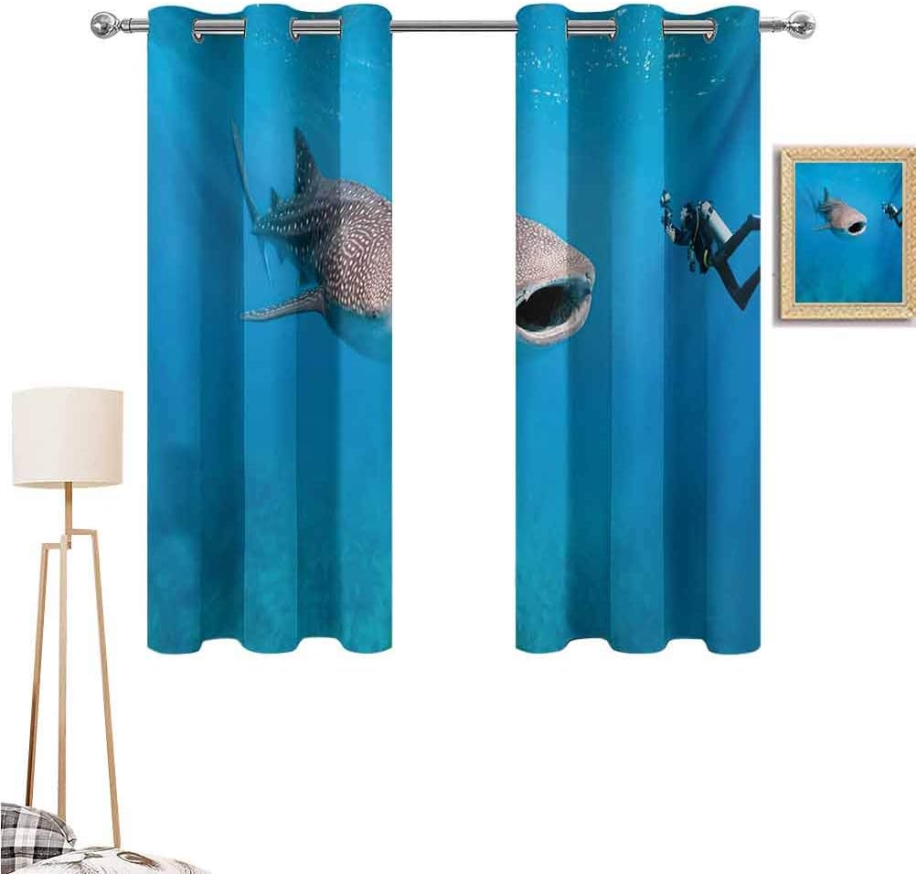 1GShophome Shark Waterproof Window Curtains Giant Whale Shark and Underwater Photographer in Wildlife Diving Image Energy Efficient-Room Darkening Violet Blue Pale Grey 63"x 72"