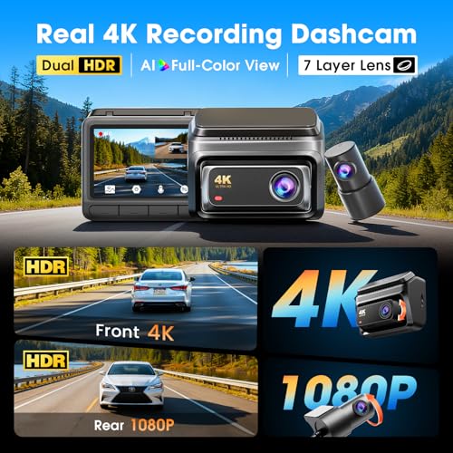DDPAI Dash Cam for Cars, 4K+1080P Front and Rear Dashcam, Dual HDR Dash Camera, 5G WiFi6, 2K/60FPS, 3" IPS, GPS, AI ISP Night Vision, 24H Parking Monitor, ADAS, G-Sensor, Max Support 512G, Z60 2026