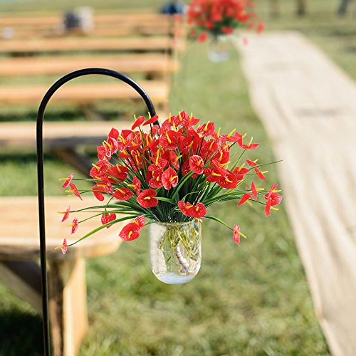 Nahuaa 4PCS Artificial Anthurium Flowers Fake Greenery Plants Faux Plastic Wheat Grass Shrubs Table Centerpieces Arrangements Home Kitchen Office Indoor Outdoor Spring Decorations Red