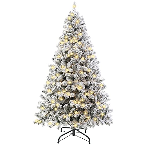 SINTEAN Prelit Christmas Tree 6FT Flocked, Premium Hinged Artificial