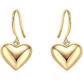 YorzAhar 18K Gold Plated Sterling Silver Posts Heart Charm Hook Earrings for Women | Love Drop Dangle Origin Design Earrings