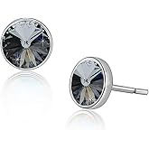 Round Austrian Crystal Stud Earrings for Women Fashion 925 Sterling Silver Hypoallergenic Jewelry