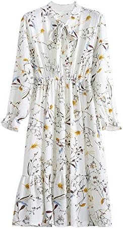 Lowprofile Chiffon Dress with Bow Tie Women Loose Bell Sleeve Lightwight Vintage Boho Midi Dress
