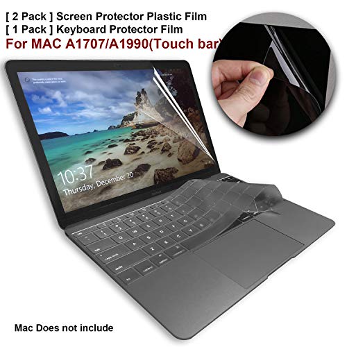 [2 Pack] MacBook Pro 15-in Screen Protector Plastic Film & [1 Pack] Keyboard Protector Film with Wear Resistant Non Scratches Scratch Resistant (Clear) for (A1707/1990(Touch bar))