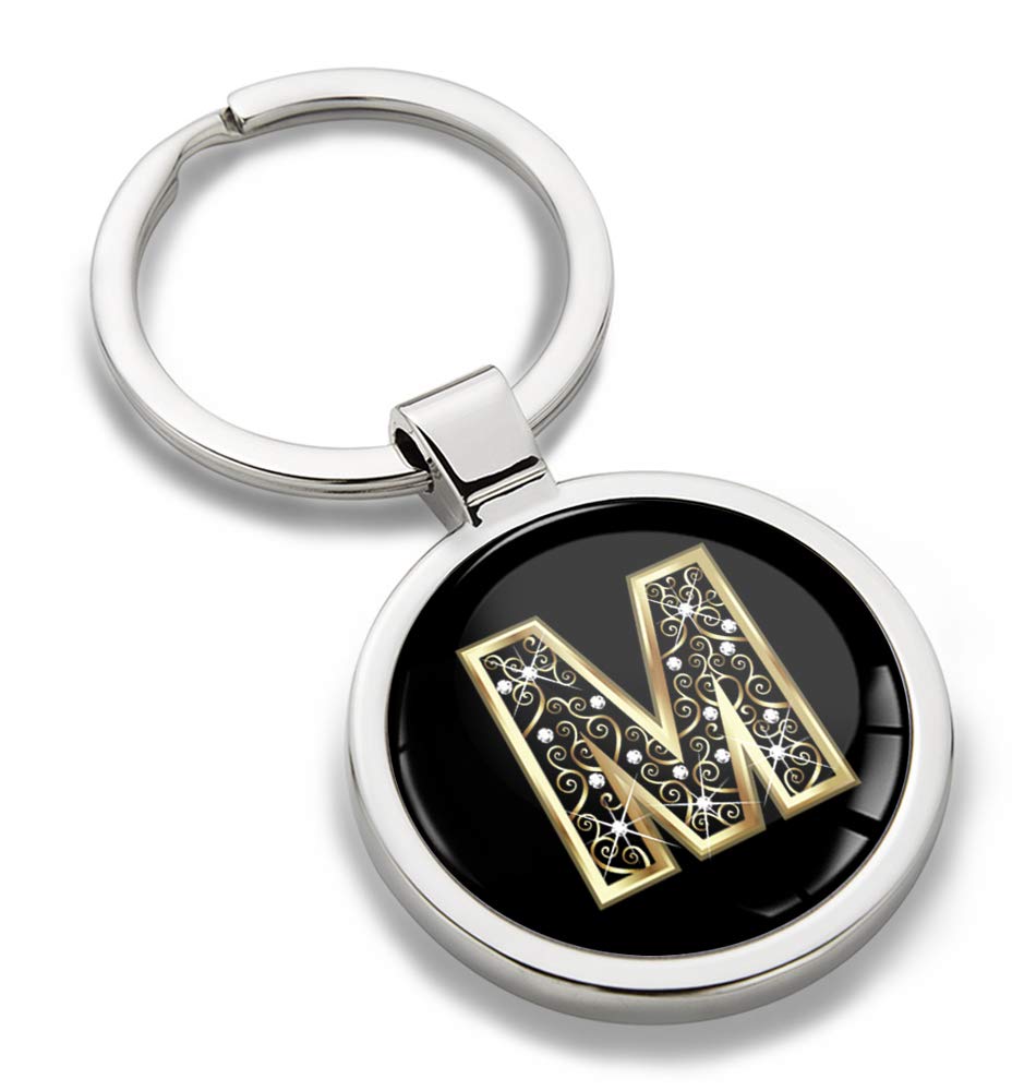 Biomar Labs Letter Keychain Alphabet Initial Keyring 3D Metal Stainless Steel Personalised Initials Charm for Car and Keys Available in Silver Rose Gold or Gold (M in Gold KK 65)