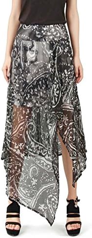 Larandi Women's Chiffon Asymmetrical Elastic High Waist Long Maxi Skirt M