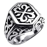 KONOV Stainless Steel Thors Hammer Men's Ring, Color Black Silver