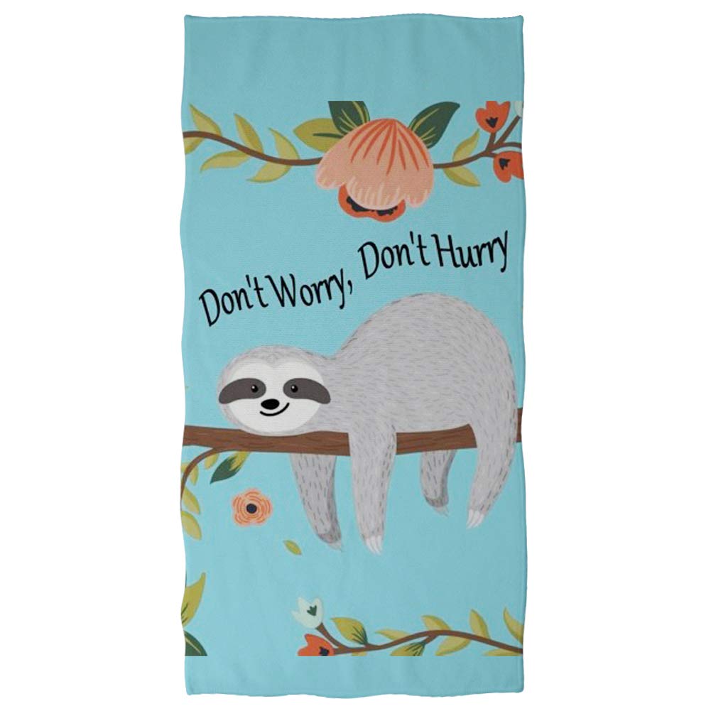 Showudesigns Cotton Bath Towel Sloth Don`t Worry Don`t Hurry Pattern Bath Sheet Absorbent Soft Travel Beach Towel/Shower Towel