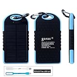5000mAh Solar Battery Panel Dual USB Port Rain-resistant, Dirtproof and Shockproof Portable Charger Backup External Battery Pack Power Bank for iPhone 5S, 5C, 5, iPhone 4S, 4,iPad Air, Mini (Apple Adapters not Included) Samsung Galaxy S5, S4, S3, S2, Note 3, Note 2, HTC New one, M7, Android Smartphone and Tablets, Window Phones and More Other Devices(Blue)