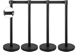 Carivia 4Pcs Stanchion Posts Queue,Crowd Control Stanchion,Stanchion Set with 2m Black Retractable Belt,36'' Height Stainless