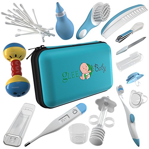 Baby Grooming Kit | Baby care New born Healthcare kits | Nursery Essentials Set for Babies Best Baby Shower and Registry gifts | Includes Nail Clipper Infant Hair Brush Comb Thermometer| Unisex (Blue)