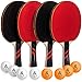 Ping Pong Paddle Set of 4 - Pro Wood Ping-Pong Paddles and 8 Light Regulation Table Tennis Balls - This 4-Player Racket and Ball Kit is the Perfect Indoor Sports Game Gift for Kids or Professional