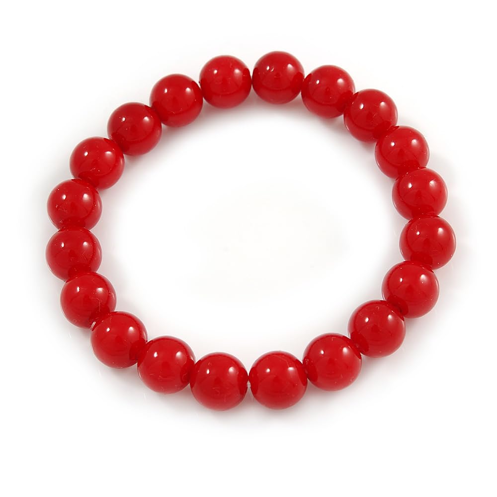 Avalaya 10mm Red Acrylic Single Strand Bead Flex Bracelet - 18cm L