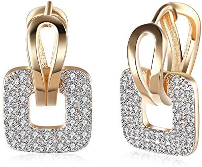 NEVI Zirconia Crystals Square Stud Stylish Gold Plated Earrings For Women & Girls (Gold Silver)