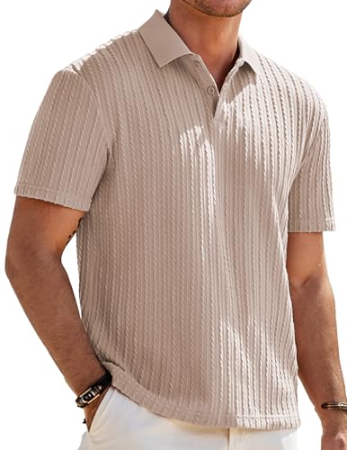 JMIERR Mens Casual Polo Shirt Summer Short Sleeve Vacation Button Beach Knit Stretchy Golf Shirts
