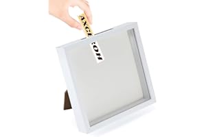 AXCEROH Upgraded 8"x8" Shadow Box Display Frame with Top Slot,MDF and Acrylic Panel, Case for DIY 3D Travel Memorabilia Crafts Tickets Pictures Dry Flowers Awards Medals Shells Piggy Bank, White