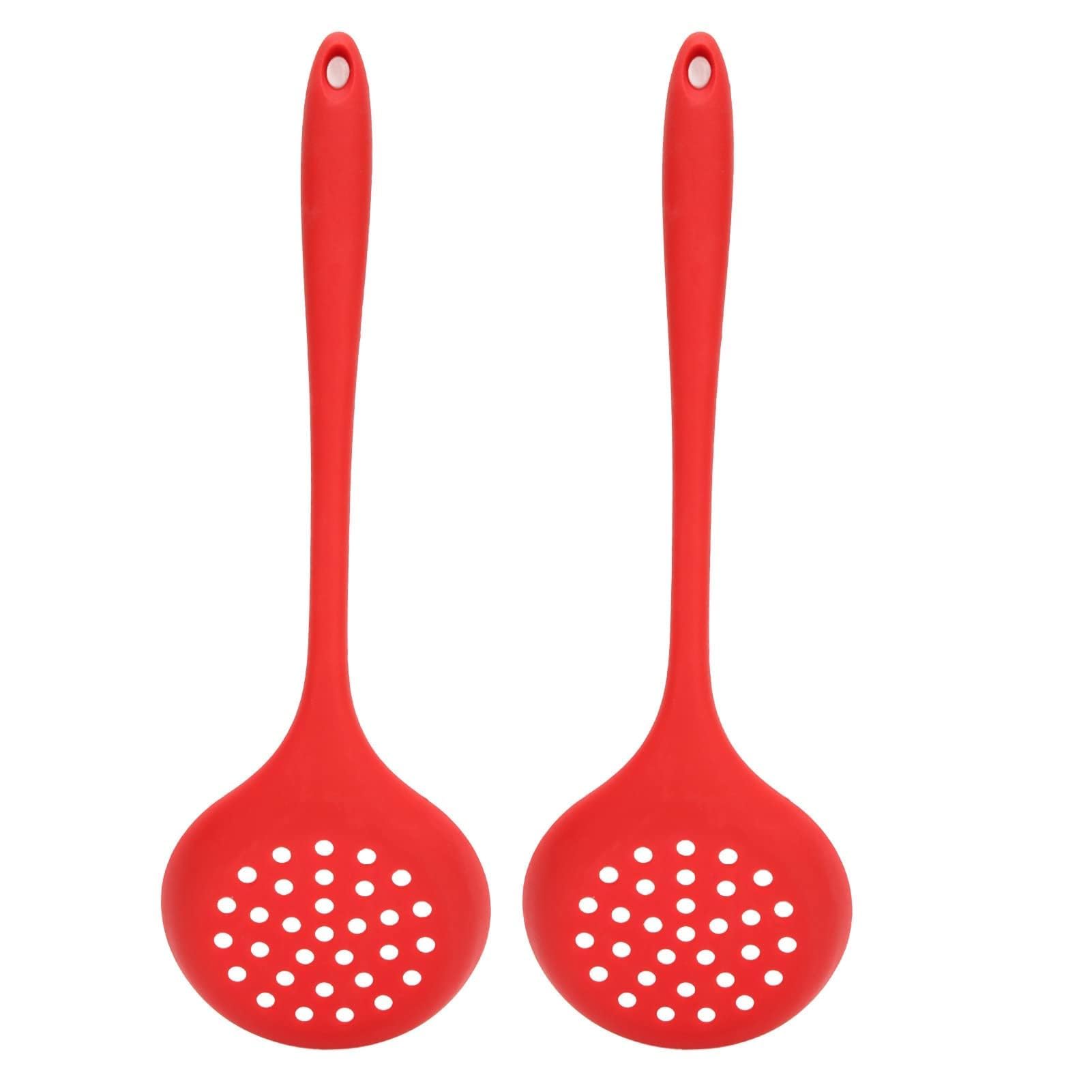 2Pcs Kitchen Ladle Strainer,Kitchen Skimmers Slotted Spoon with High Heat Resisting,Silicone Slotted Spoon,Non Stick Cooking Silicone Scoop Ladle with Ergonomic Handle Strainer