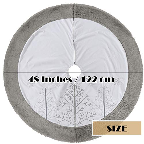 EDLDECCO Christmas Tree Skirt Grey Winter Tree with Faux Fur Trim 48 inches Large X'Mas Holiday Party Decor Ornaments