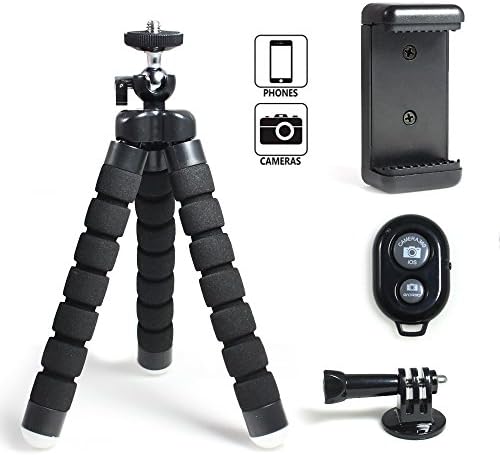 PinRui Mini Flexible Tripod Portable Adjustable Octopus Style Tripod Pack with Universal Phone Clip Bluetooth Shutter Remote for GoPro Hero Camera iPhone Cellphone