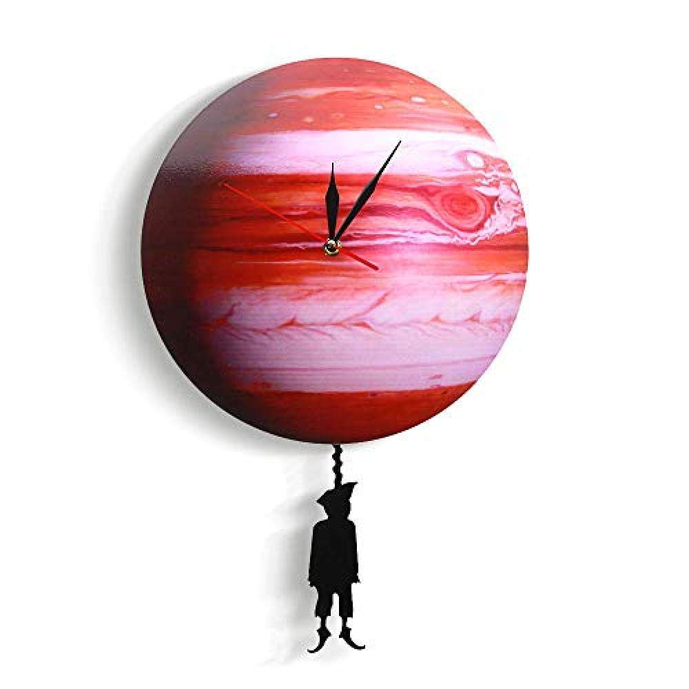 xushihanjjli Wall Clocks for Living Room Swinging On The Jupiter Planet Bedroom Solar System Astronomy Decoration Space Pendulum Swinging Modern Office School Art
