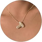 Pwiuor Gold Plated Balloon T Initial Pendant Necklace Bubble Letter Name Necklace Dainty Zirconia Alphabet Birthday Jewelry Gifts for Women