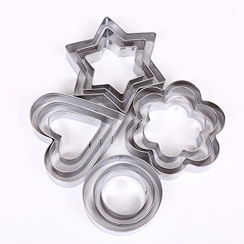 Cookie Cutter Panniuzhe 12PCS Stainless Steel Christmas Cookie Cutters, Star Hearts Round Flower Shape Moulds, Cake Pastry Icing Biscuit Cutters