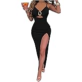 GORGLITTER Women's Backless Sleeveless Cut Out Bodycon Maxi Dress Slit Elegant Classy Summer Cocktail Party Long Dress
