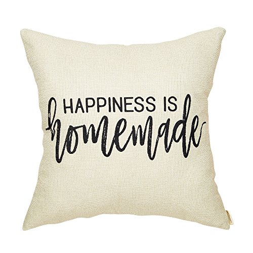 Fahrendom Rustic Happiness is Homemade Farmhouse Quote Shabby Chic Sign Cotton Linen Home Decorative Throw Pillow Case Cushion Cover with Words for Sofa Couch 18 x 18 In