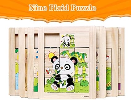 Vibgyor Vibes 3x3 Wooden Sliding Tiles Jigaw Puzzle in Animal Themes(Random Pattern Will Be Sent)